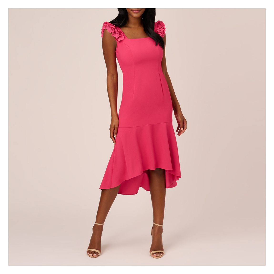 Pink Satin Crepe Ruffle Dress main product photo