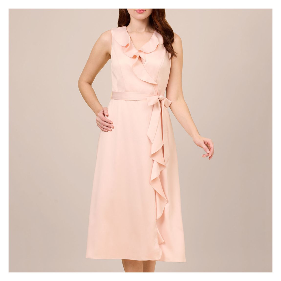 Blush Satin Ruffle Wrap Dress main product photo