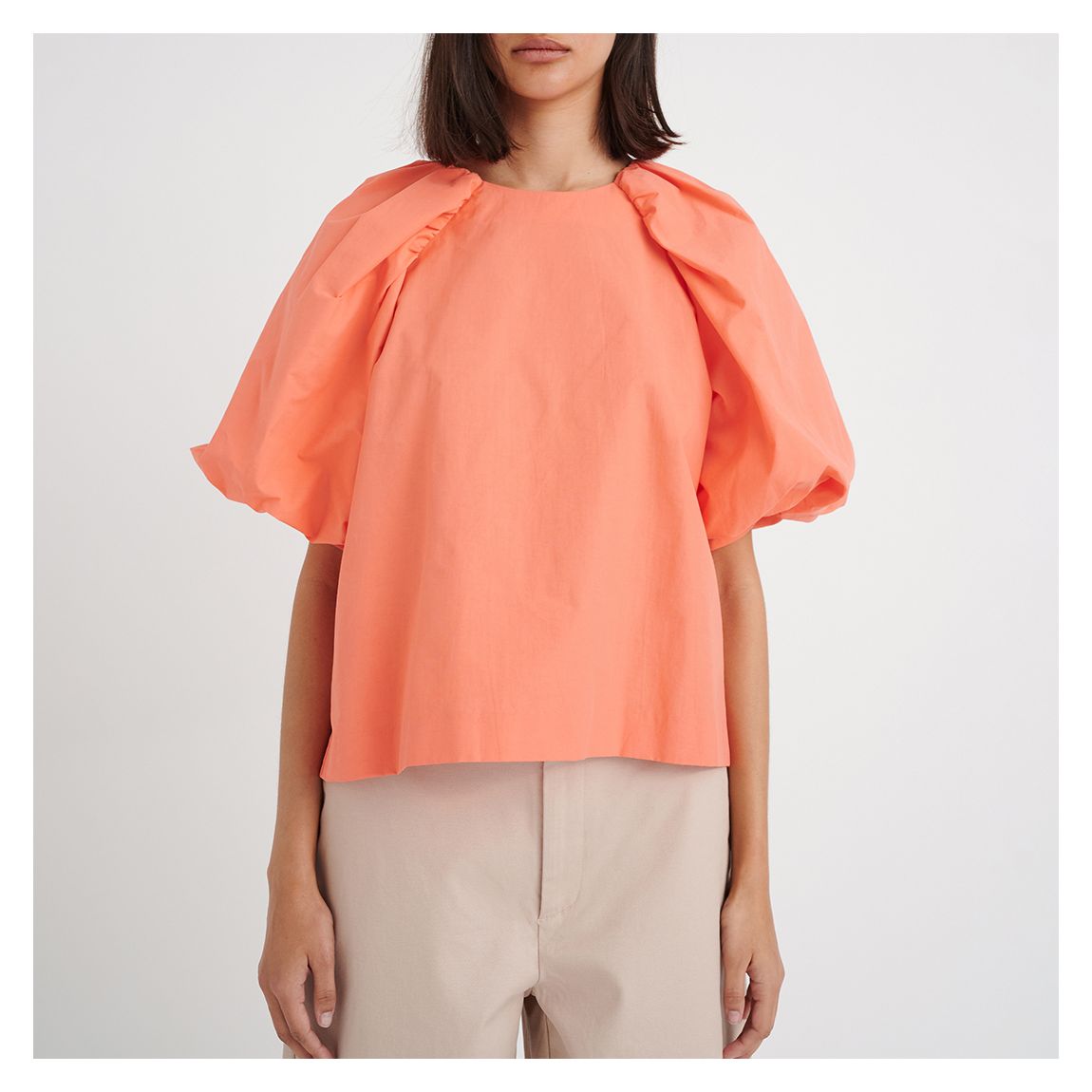 Coral Varali Puff Sleeve Cotton Top main product photo