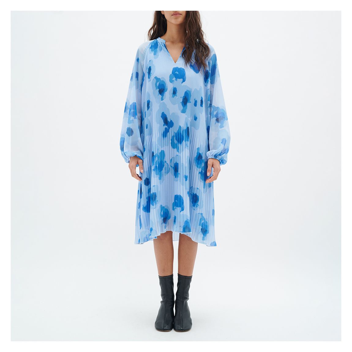 Blue Floral Desdra Pleated Dress main product photo