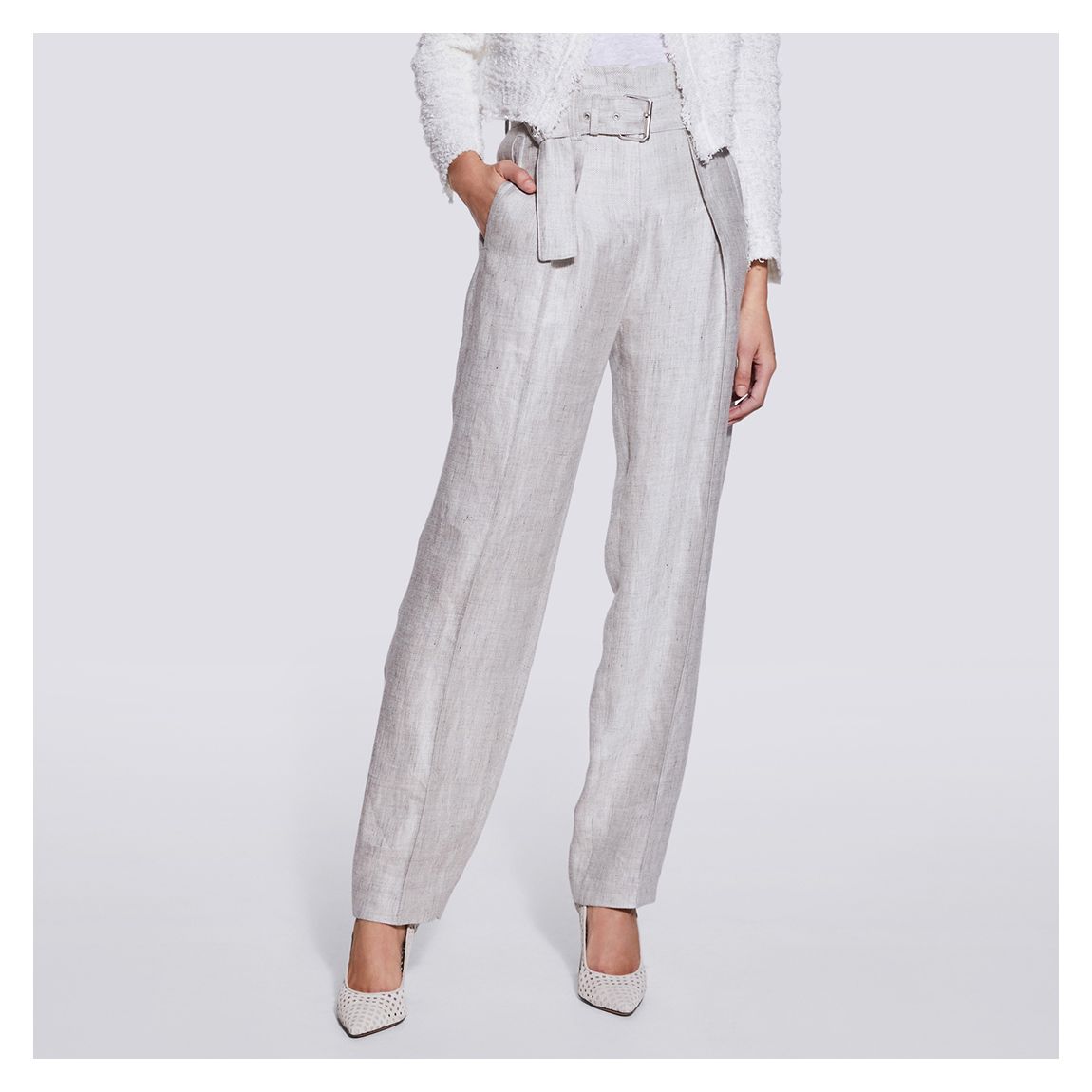Light Grey Najava Linen Blend Wide Leg Trouser main product photo