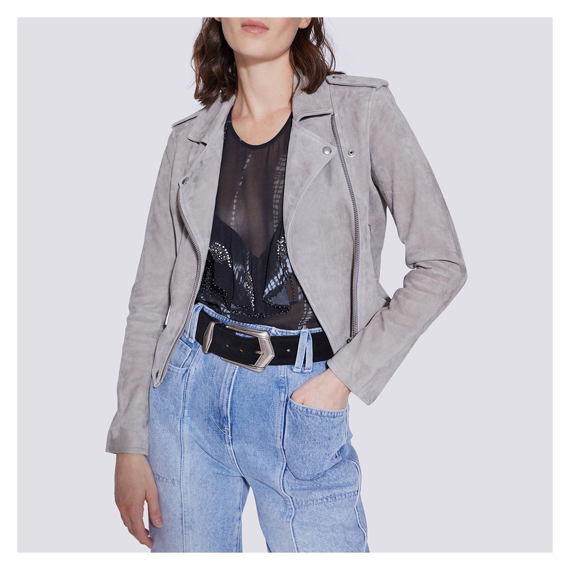 Grey Ashley Perfecto Leather Jacket main product photo