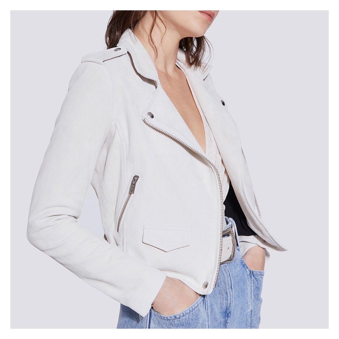 White Ashley Perfecto Leather Jacket main product photo