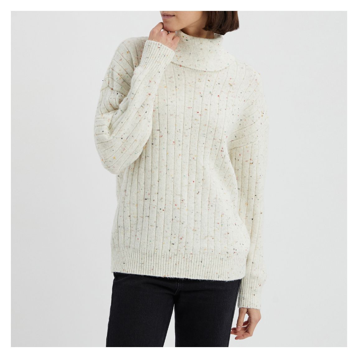 Cream Speckled Soft Roll Neck Knit main product photo