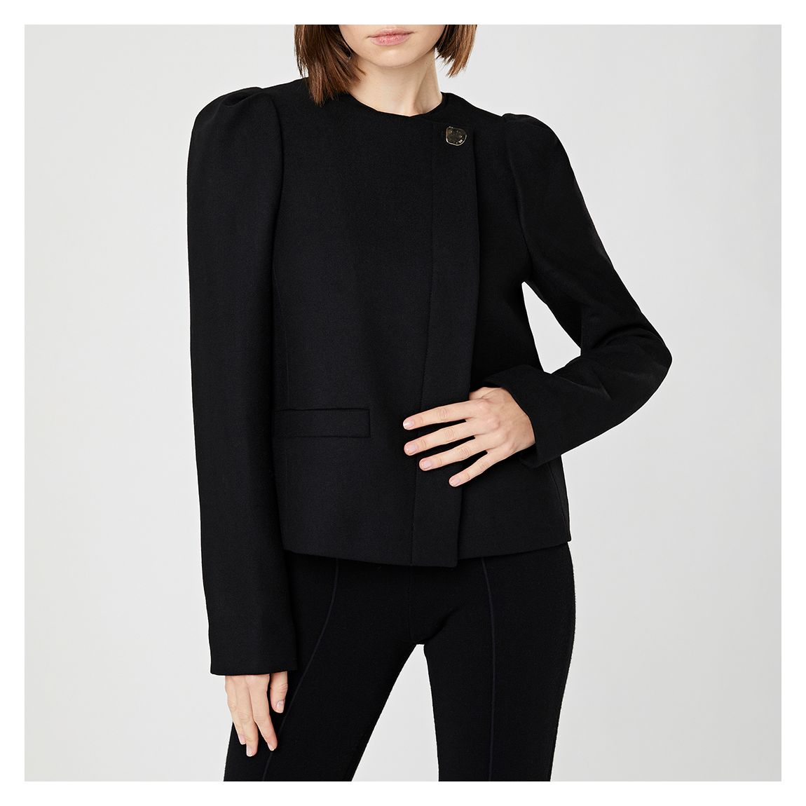Black Asymmetric Button Jacket main product photo