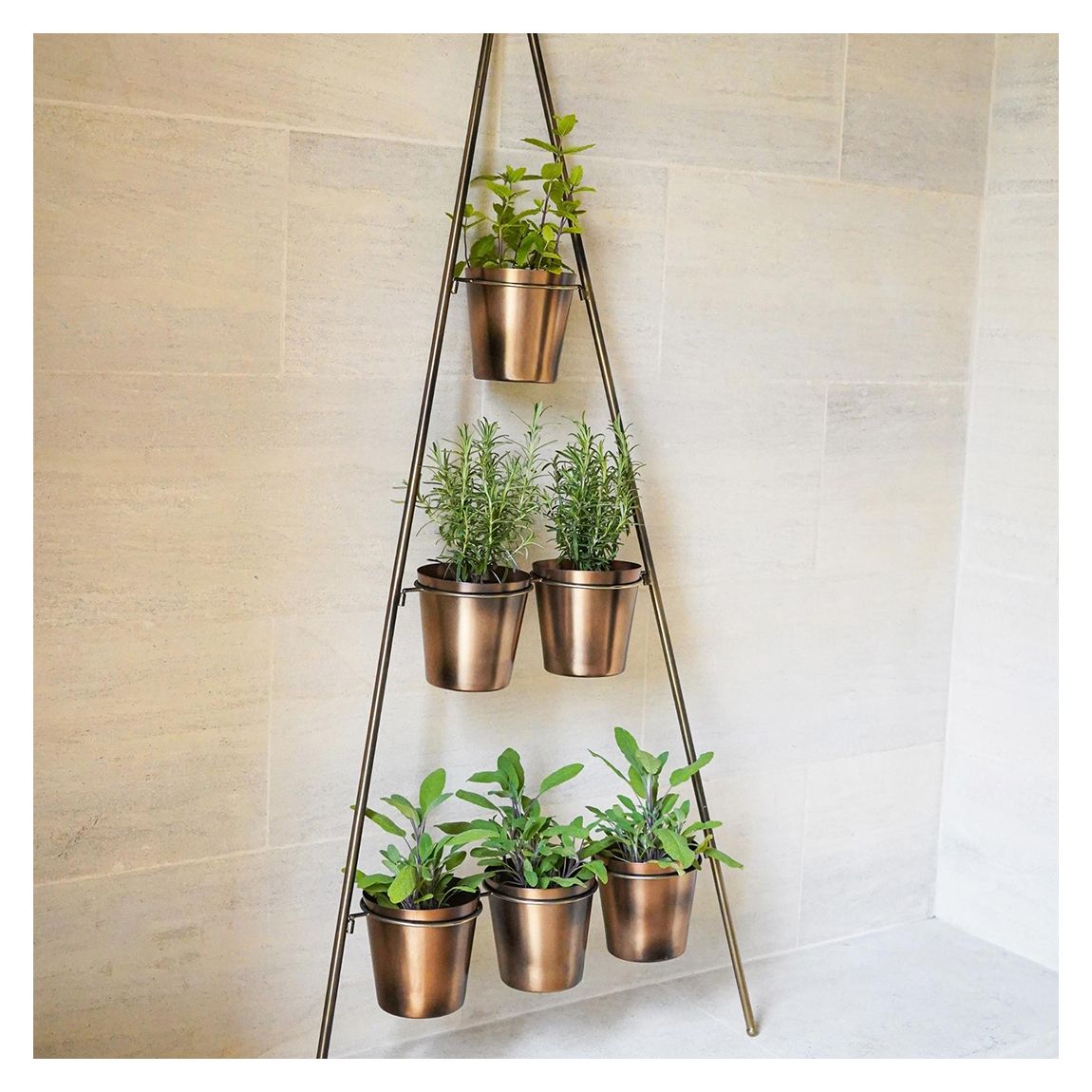 Outdoor Vertical Gold Metal Wall Plant Stand with Planters main product photo