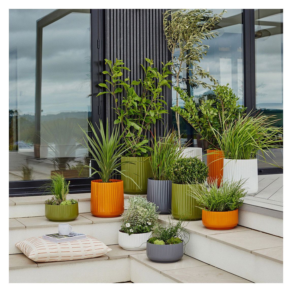 Hudson White Corrugated Bowl Planter H15cm D30cm main product photo