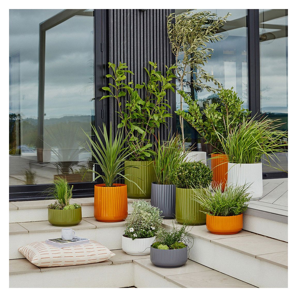 Hudson White Corrugated Planters Set of Two H37cm D37cm main product photo