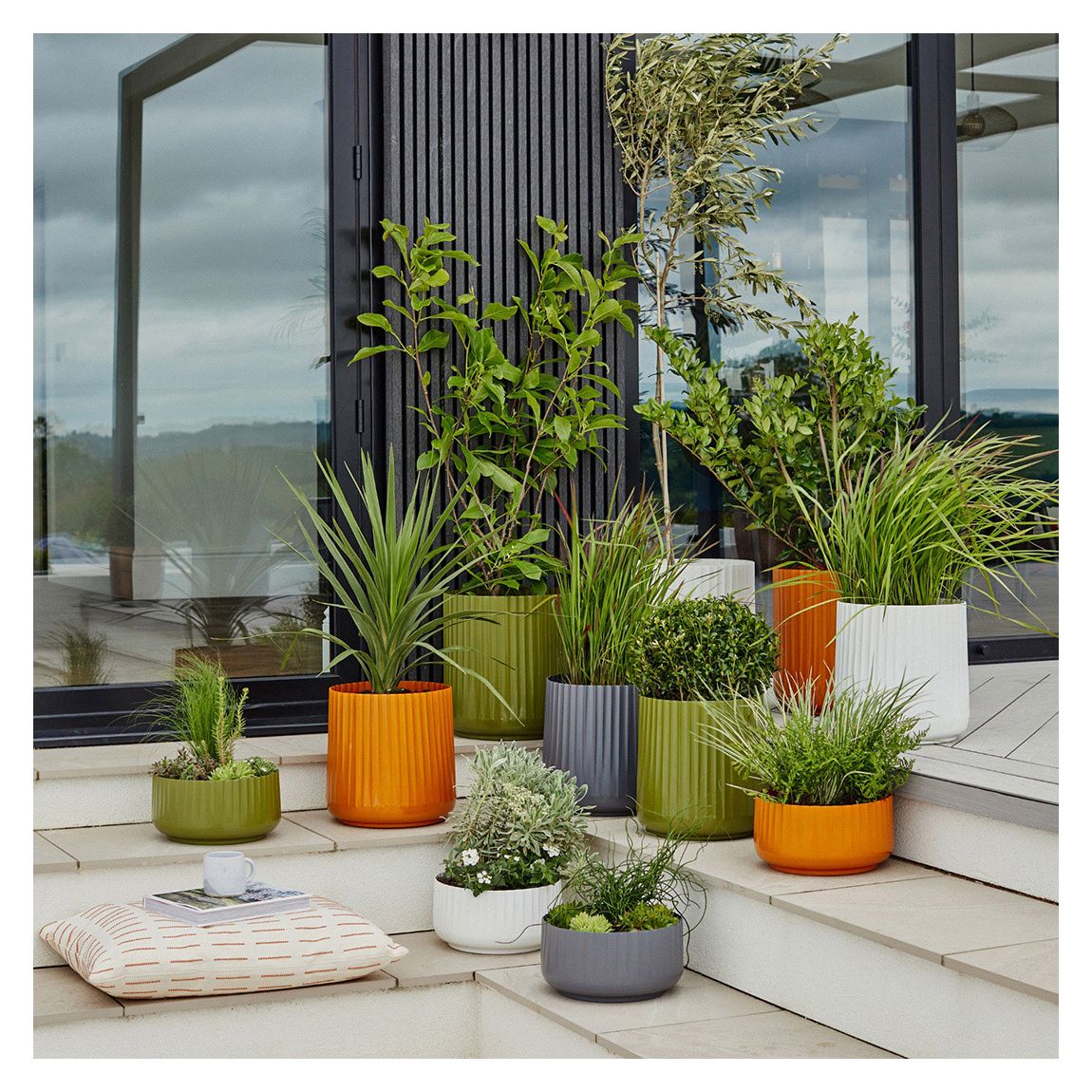 Hudson Green Corrugated Bowl Planter H15cm D30cm main product photo