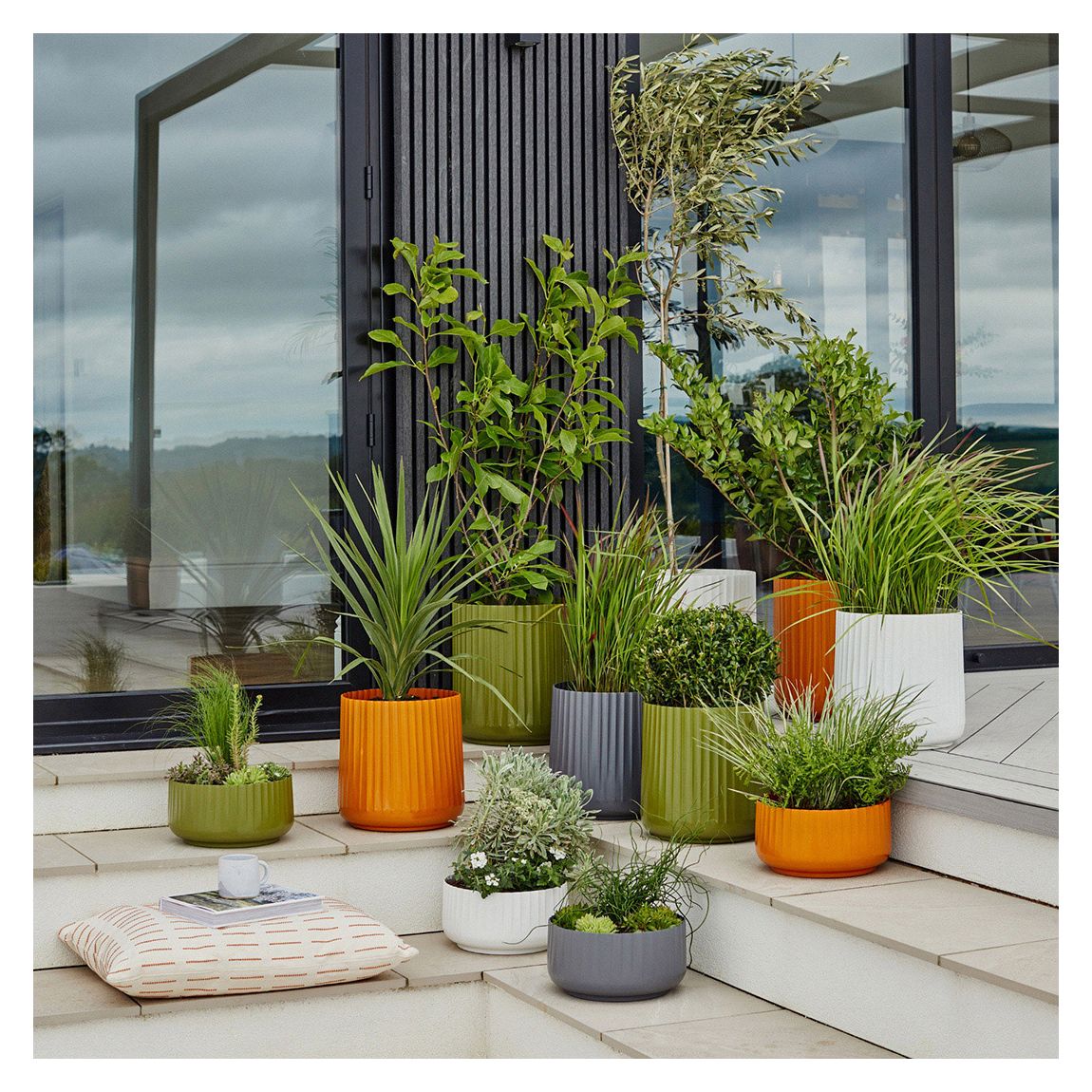 Hudson Green Corrugated Planter Set of Two H37cm D37cm main product photo