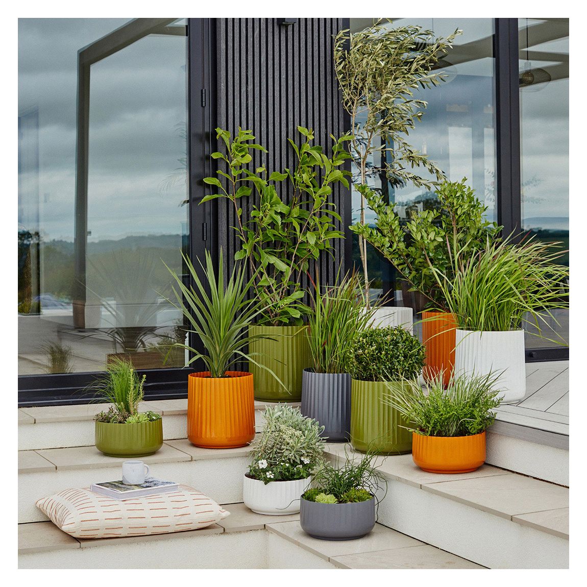 Hudson Slate Corrugated Planters, Set of 2 H37cm D37cm main product photo