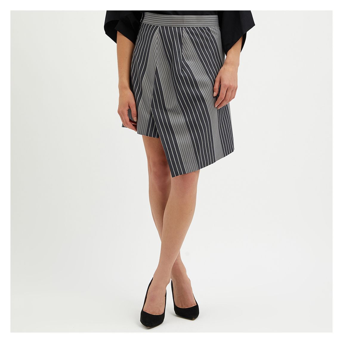 Grey Stripe Asymmetric Wool Mini Skirt main product photo