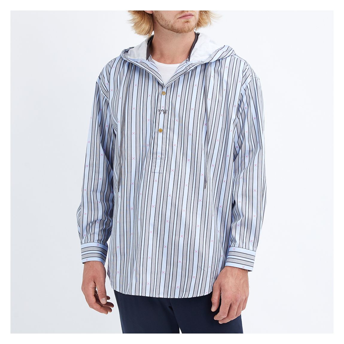 Pale Blue Hooded Cotton Shirt main product photo