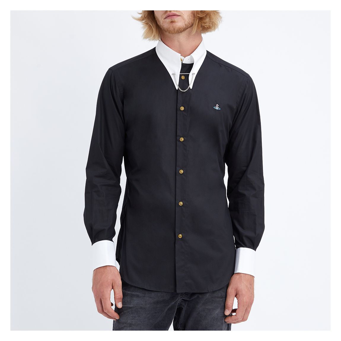 Black Clip Neck Cotton Shirt main product photo