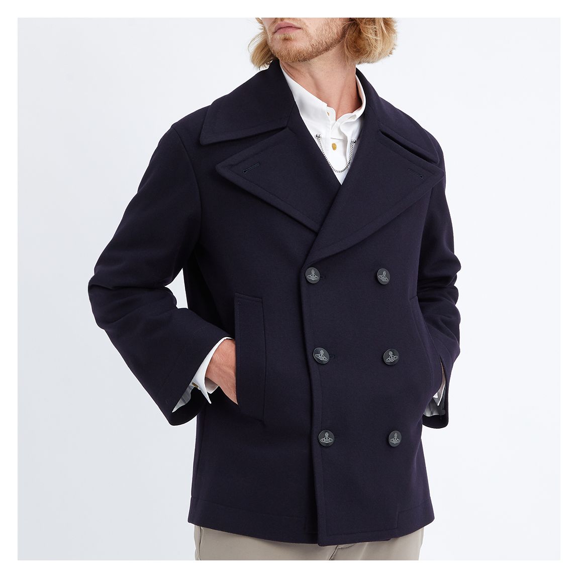 Navy Double Breasted Wool Peacoat main product photo