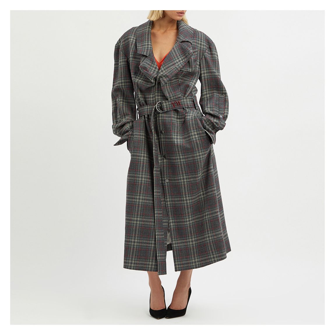 Dark Grey Check Longline Wool Coat main product photo