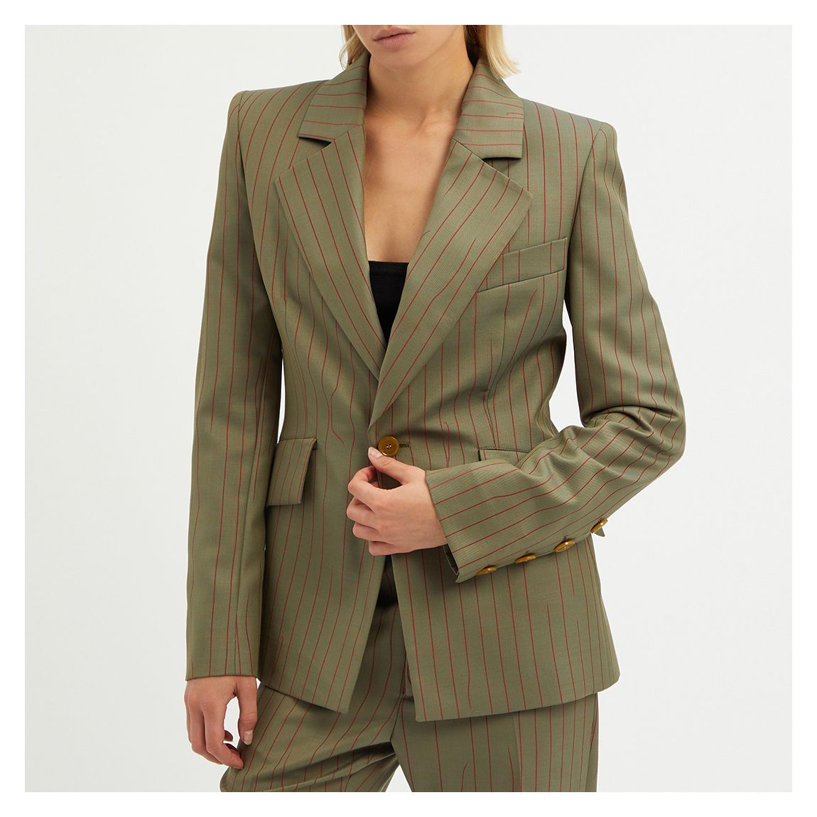 Khaki Pinstripe Wool Blazer main product photo