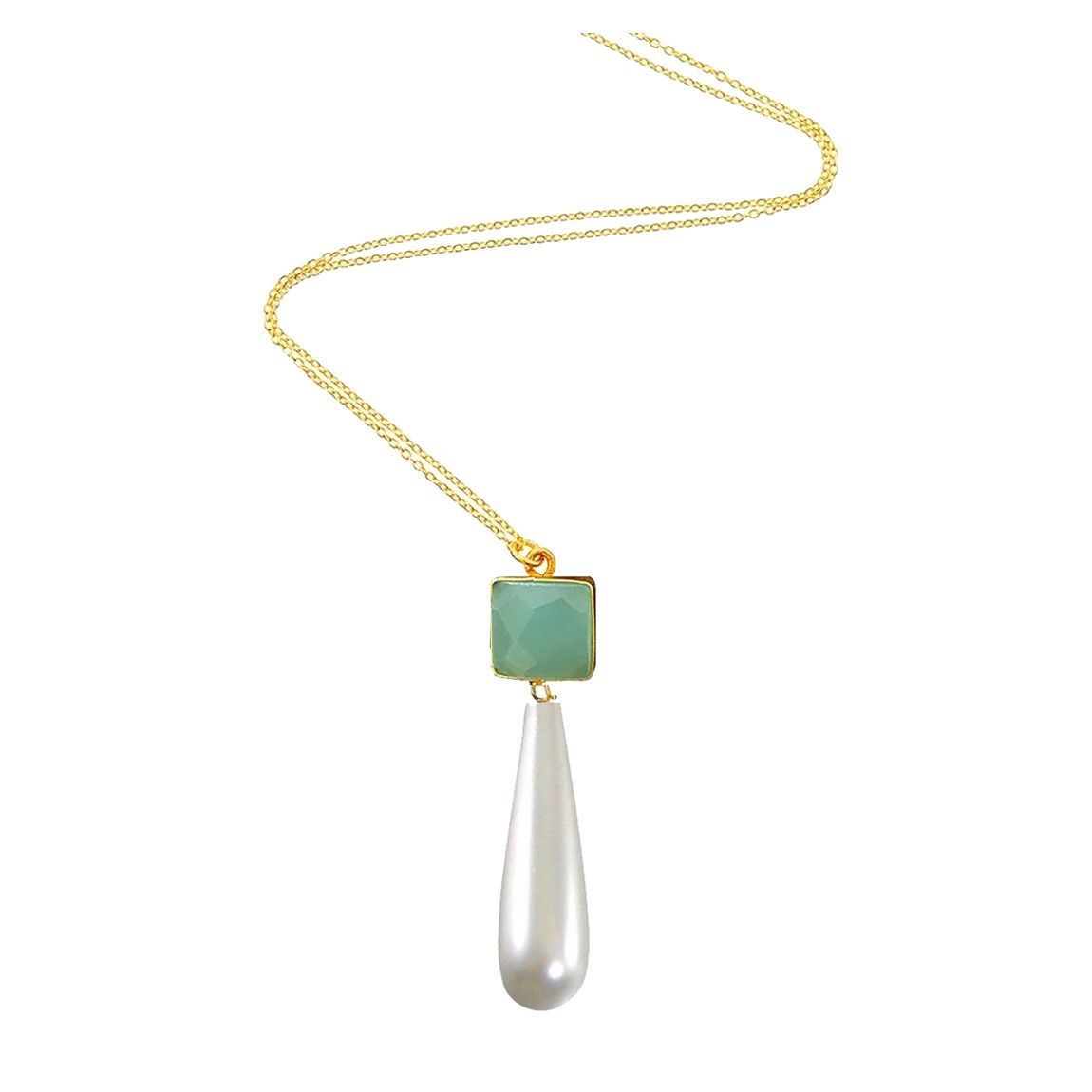 18K Gold Chalcedony & Pearl Drop Necklace main product photo