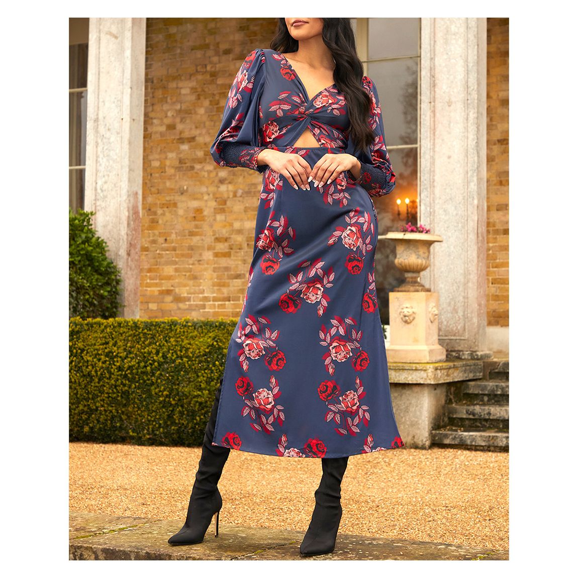 Navy Twist Bodice Floral Maxi Dress main product photo