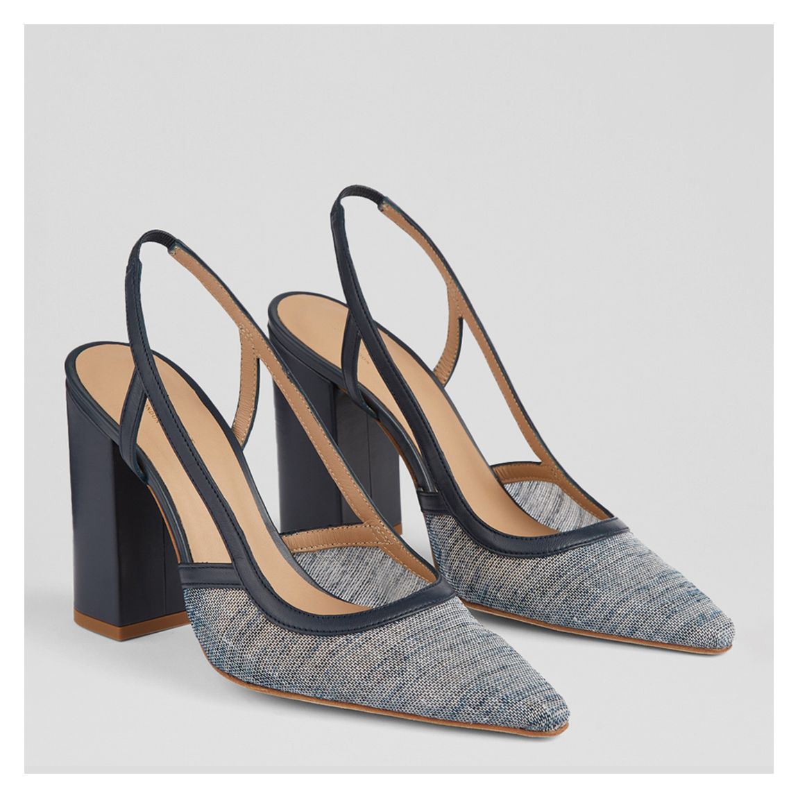 Navy Etta Leather And Linen Slingbacks main product photo