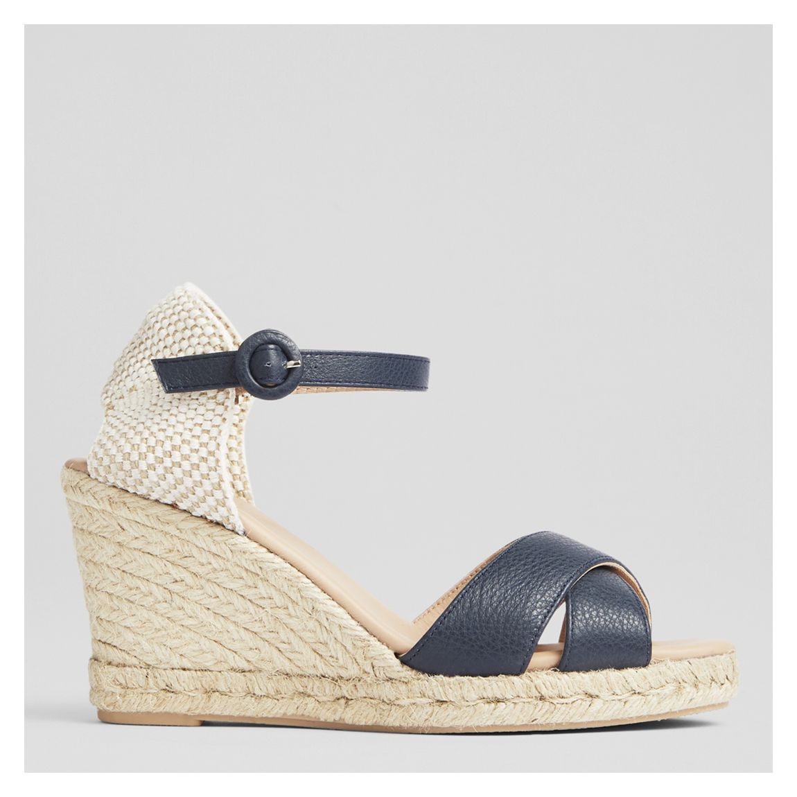 Navy Angele Leather Wedge Heel Sandals main product photo