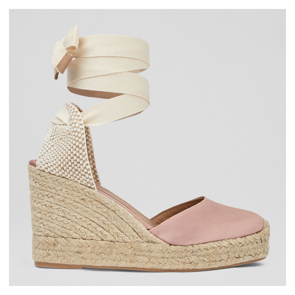 Pink Esmerelda Satin Tie Ankle Sandals main product photo