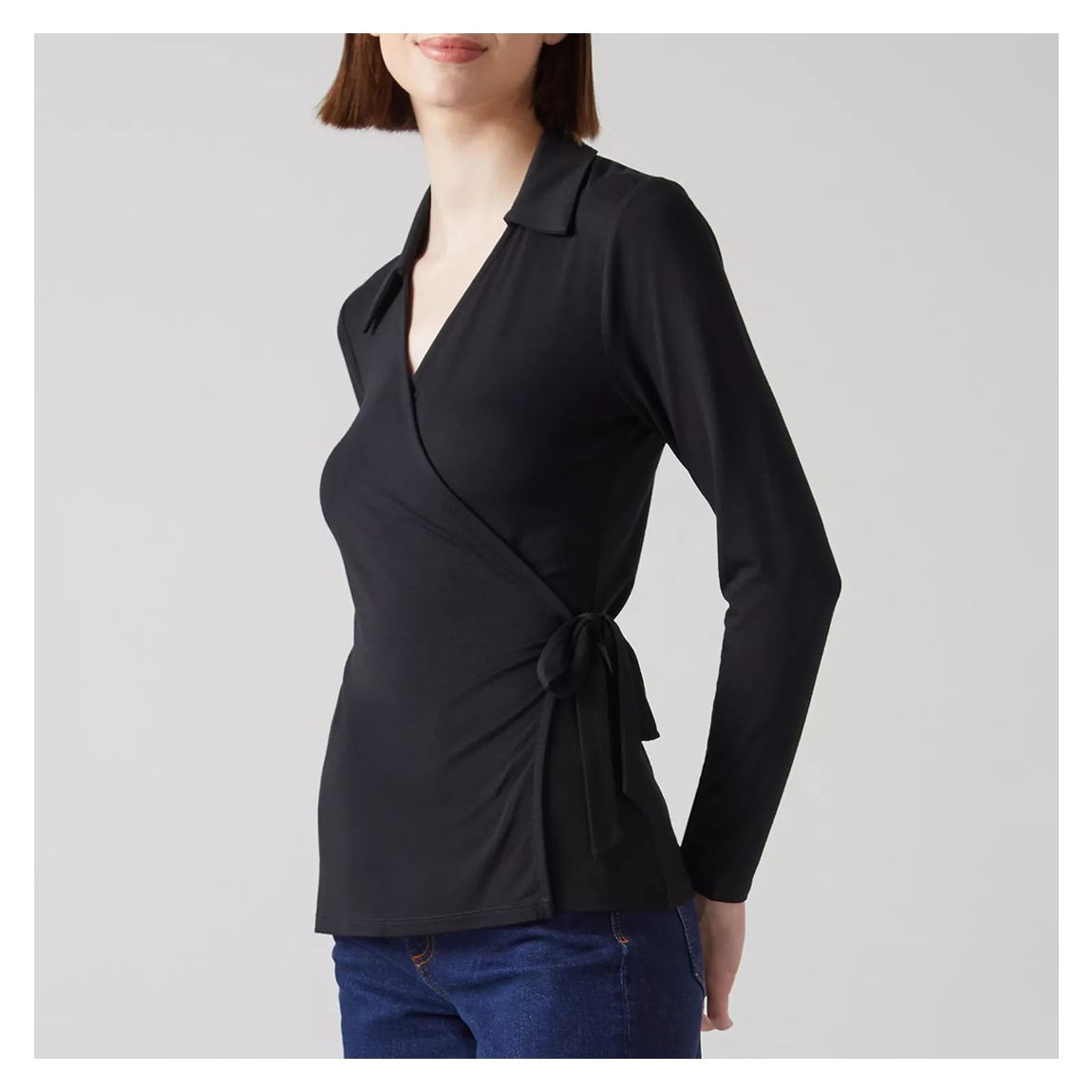 Black Anais Long Sleeve Wrap Top main product photo