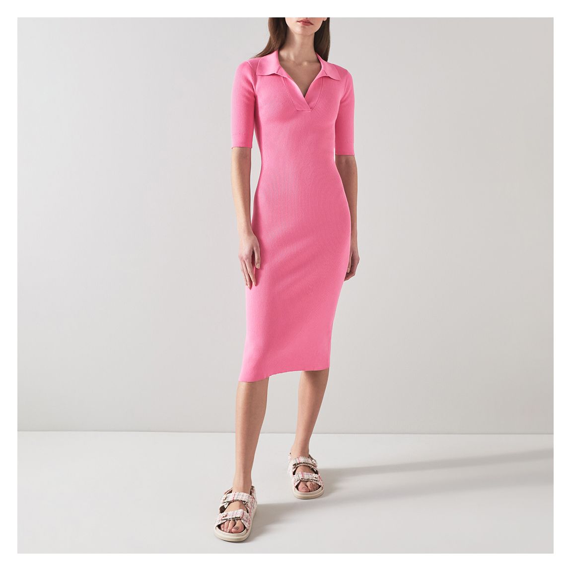 Pink Heidi Ribbed Short Sleeve Midi Dress main product photo