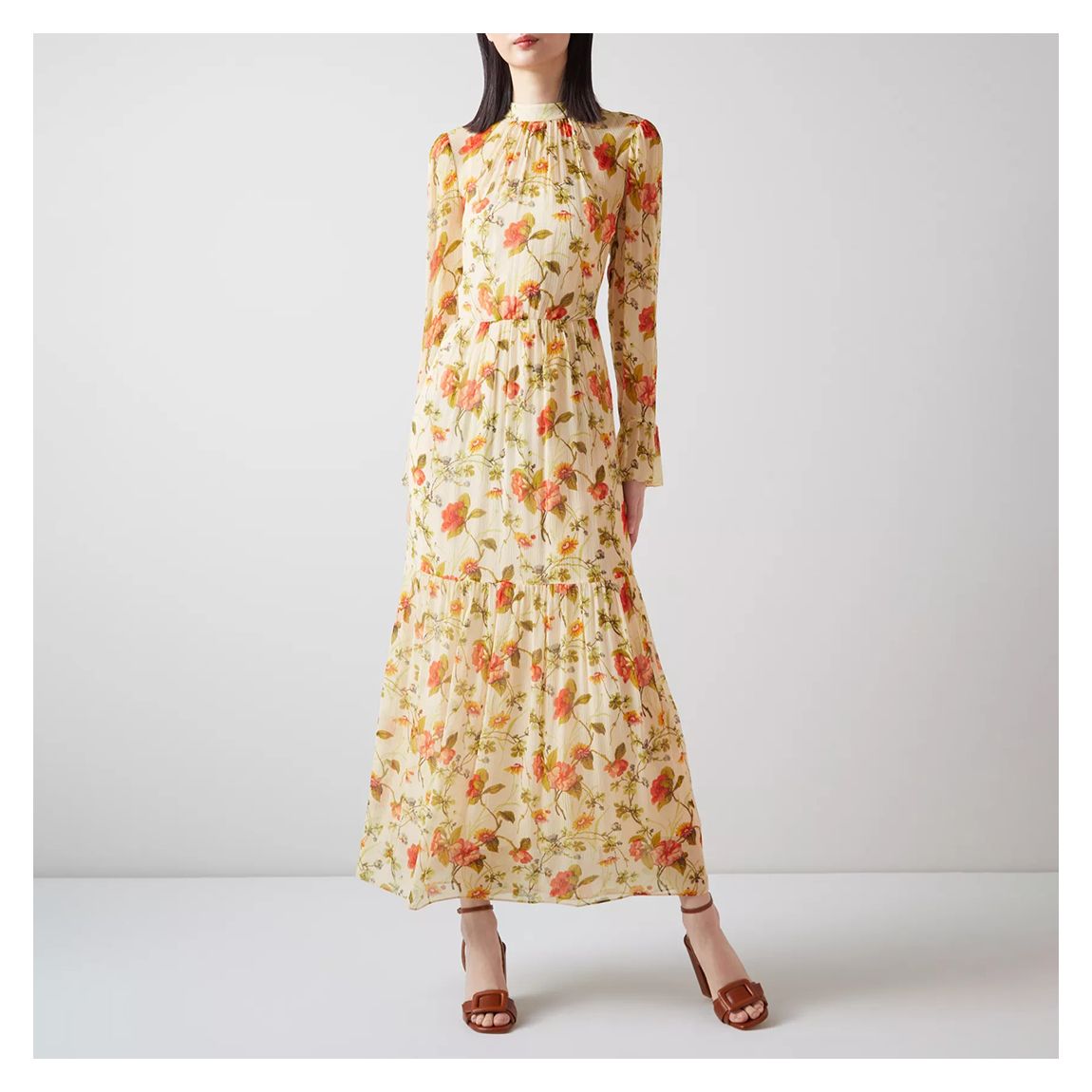 Yellow Floral Swinton Silk Maxi Dress main product photo