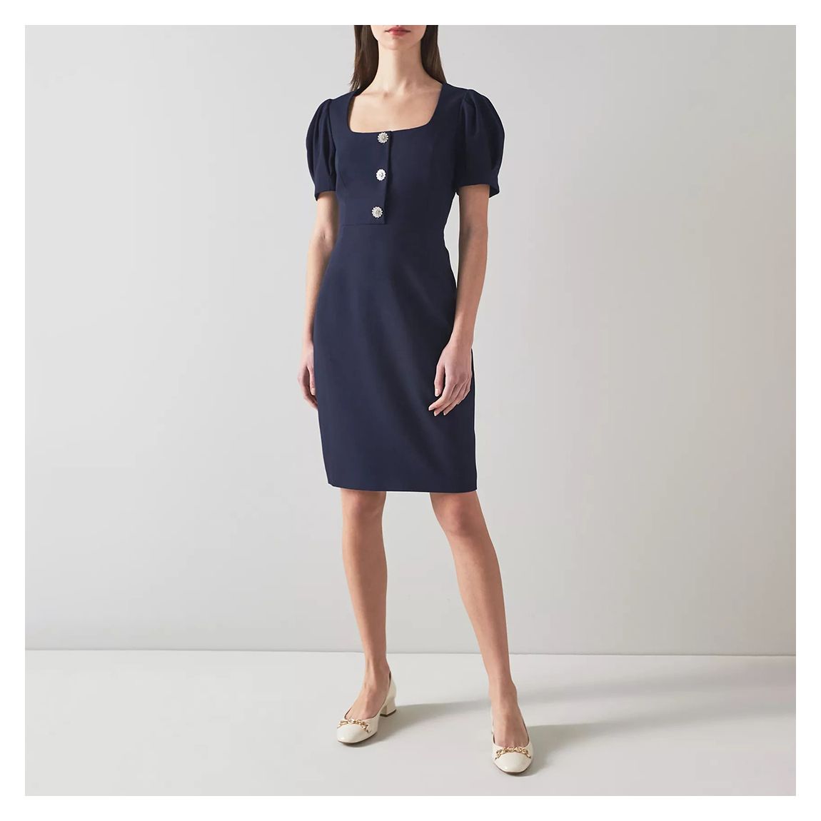 Navy Marianne Button Detail Cotton Dress main product photo