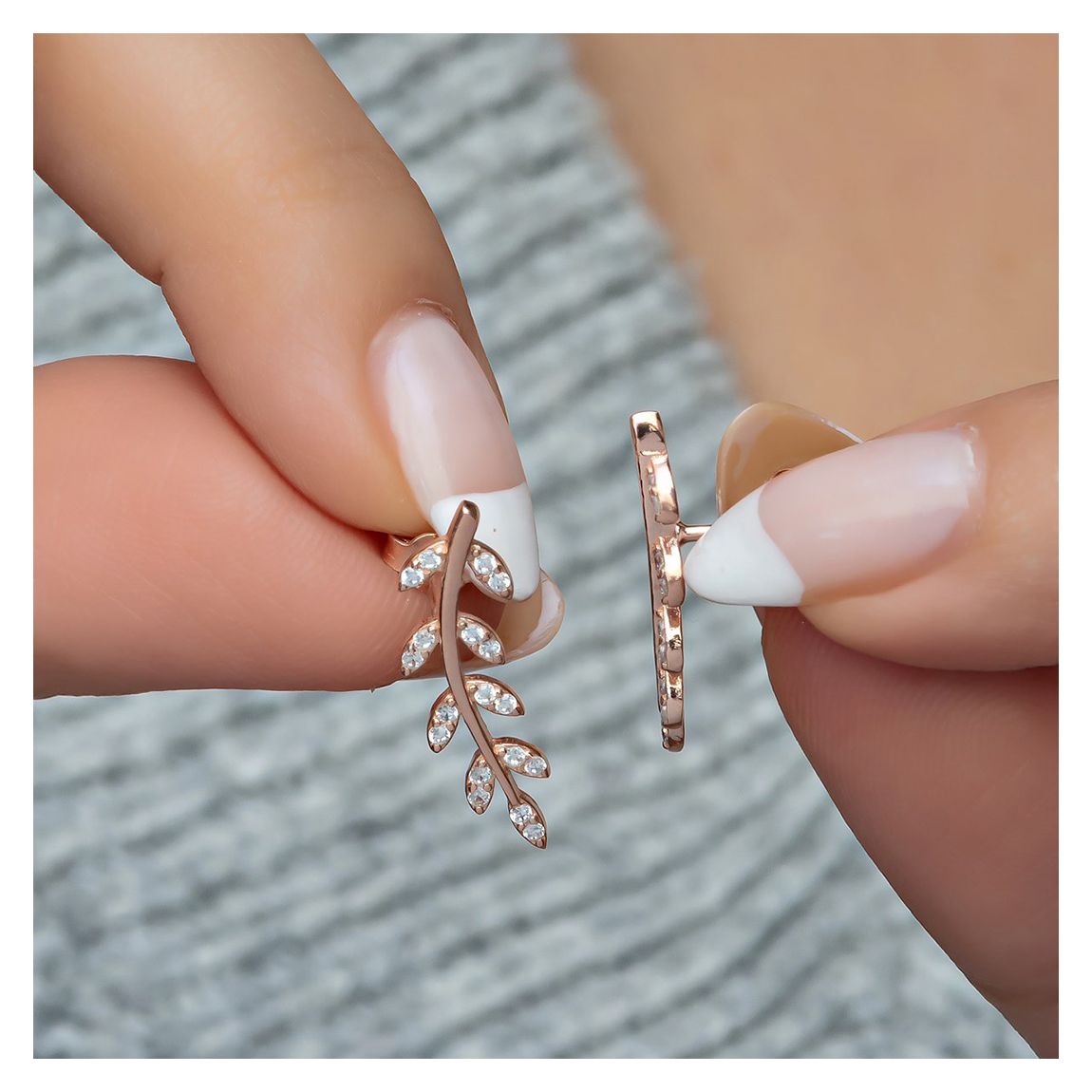 Rose Gold & Silver Leaf Earrings main product photo