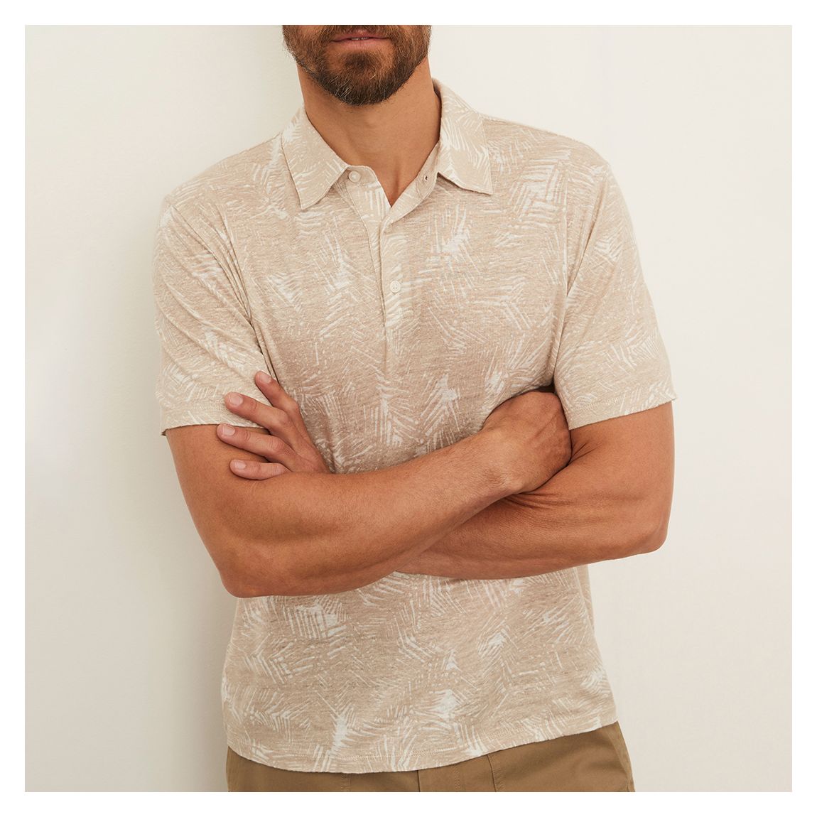 Sand Palm Print Linen Polo Shirt main product photo