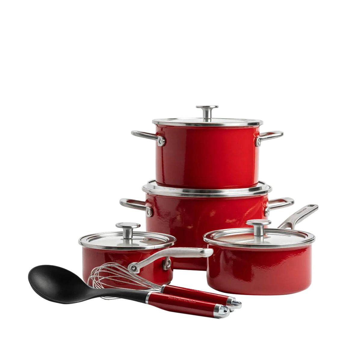 Set of 6 Steel Core Enamel Cookware Set, Empire Red main product photo