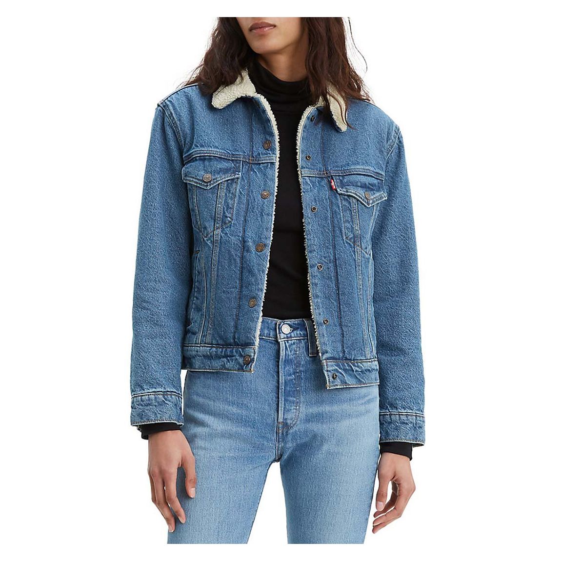 Light Blue Sherpa Trucker Denim Jacket main product photo
