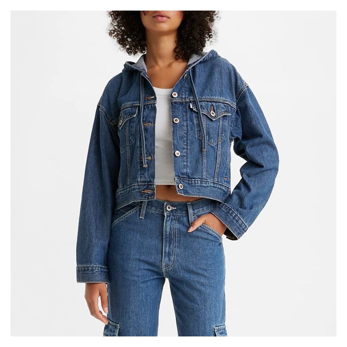 Dark Indigo Silvertab Hooded Trucker Denim Jacket main product photo
