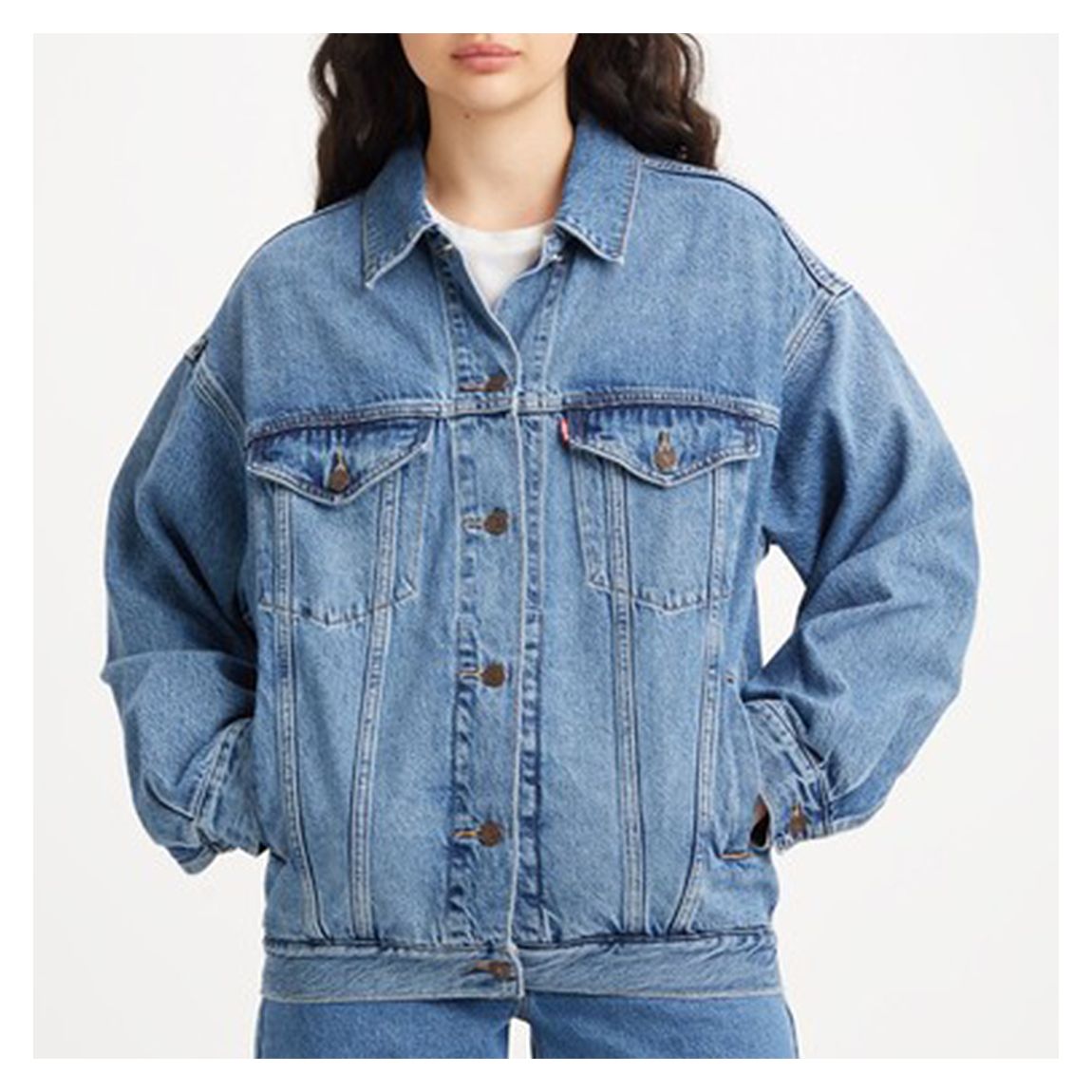 Blue Relaxed Womens Trucker Denim Jacket main product photo