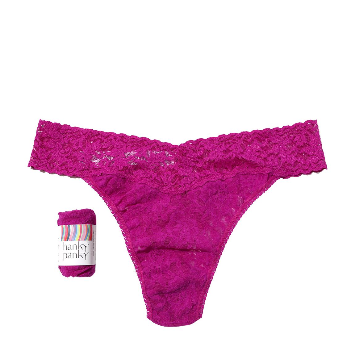 Dark Pink Signature Lace, Original Rise Thong, Rolled main product photo