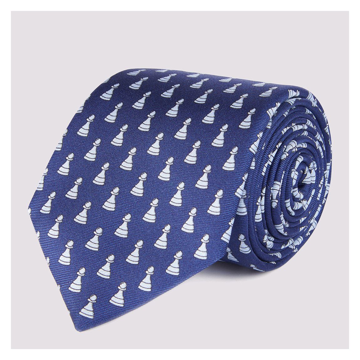 Dark Blue Chess Piece Print Silk Tie main product photo
