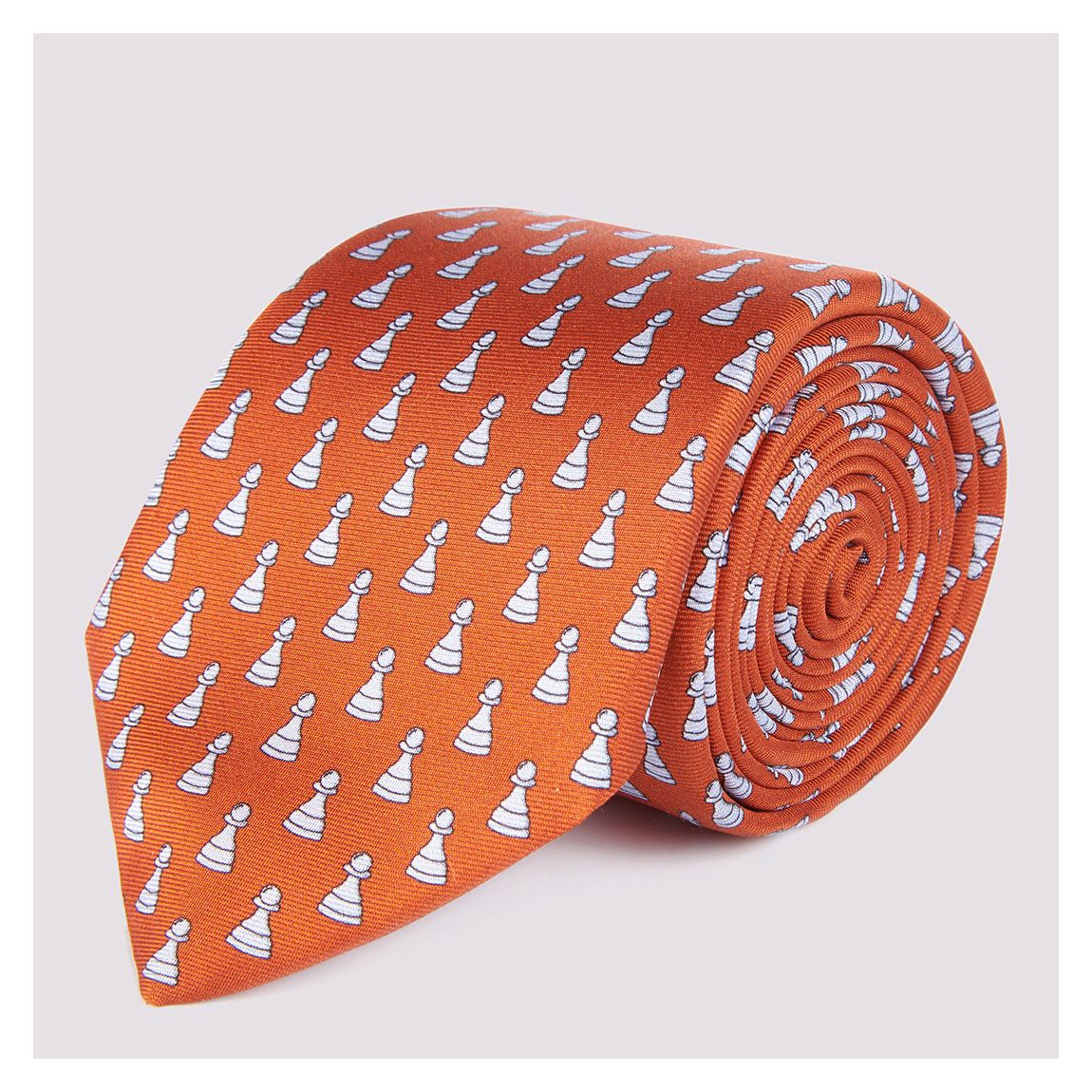 Orange Chess Piece Print Silk Tie main product photo