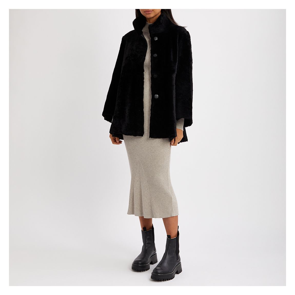 Black Short Shearling Jacket main product photo