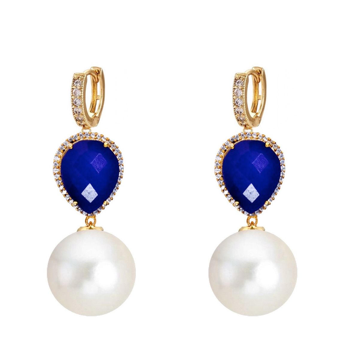 18K Gold Sapphire Pearl Drop Earrings main product photo