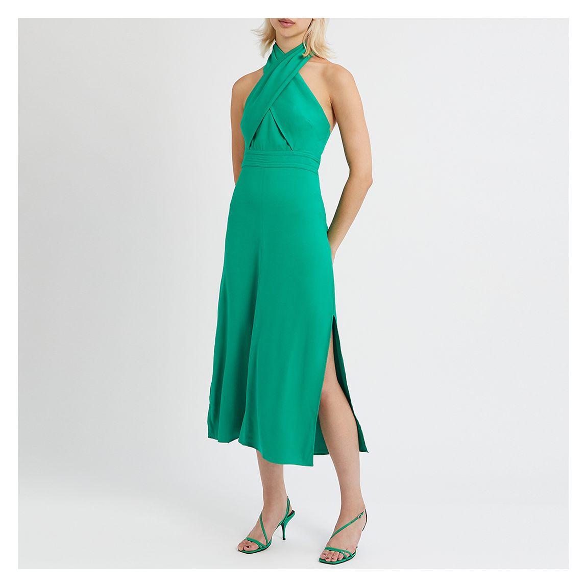 Bright Green Aleena Halter Neck Midi Dress main product photo