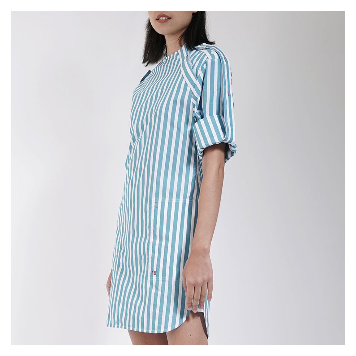 Blue Stripe Cotton Blend Mini Dress main product photo