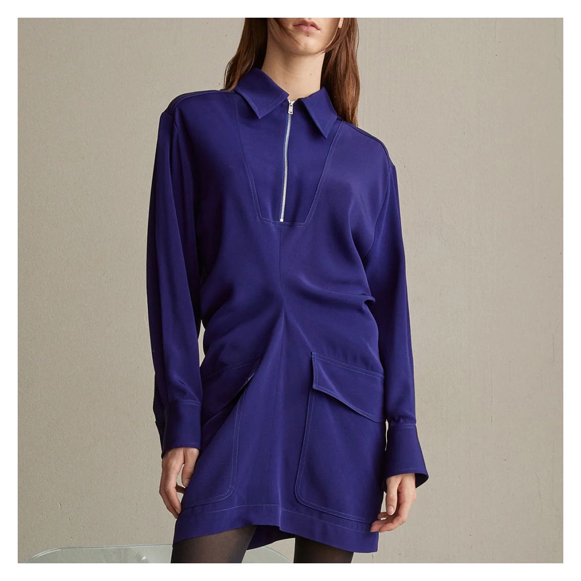 Blue Zip Collar Neck Mini Dress main product photo