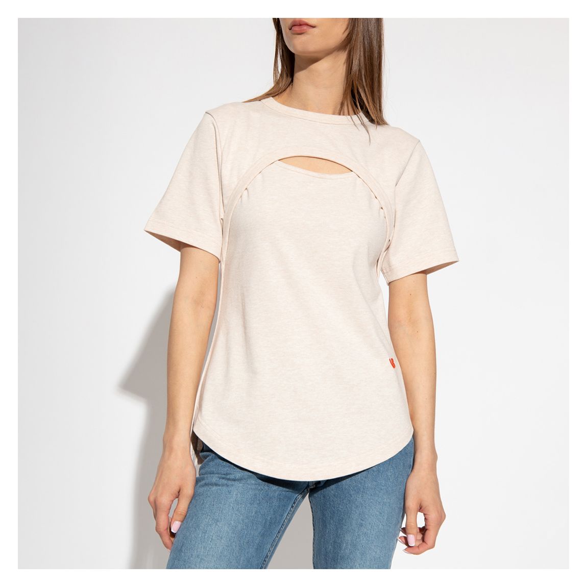 Ecru Cut-Out Detail Cotton T-Shirt main product photo