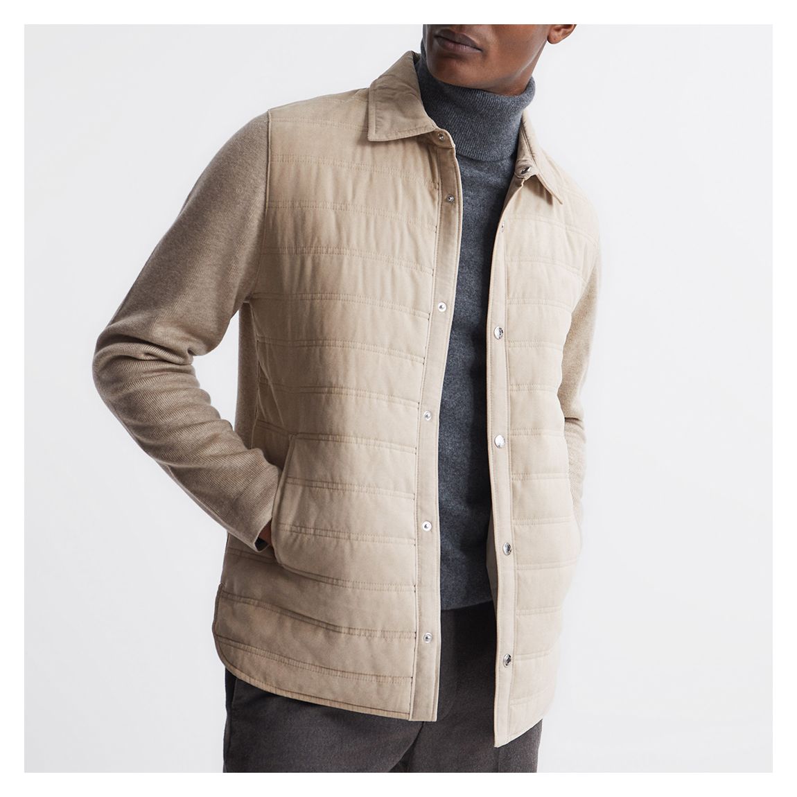 Oatmeal Wandsworth Wool Blend Hybrid Jacket main product photo