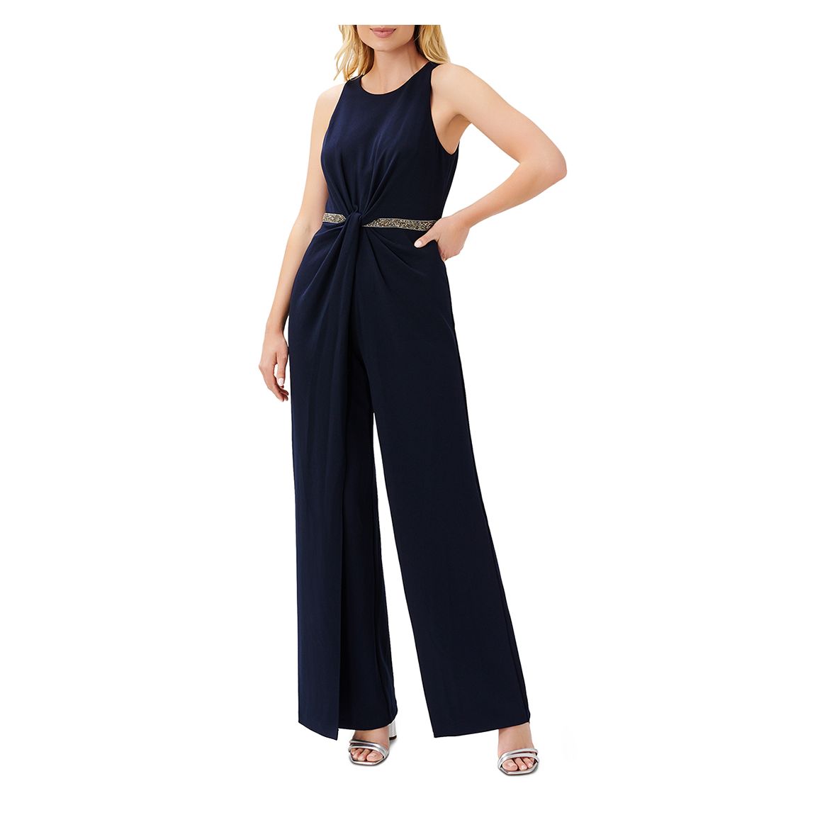 Navy Sequin Belted Jumpsuit main product photo
