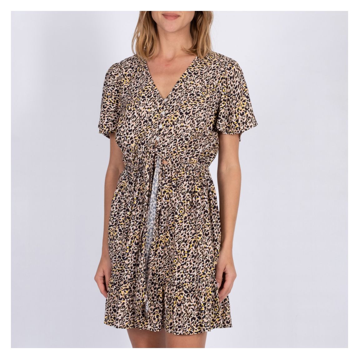 Black/Gold Animal Print Flirty Mini Dress main product photo