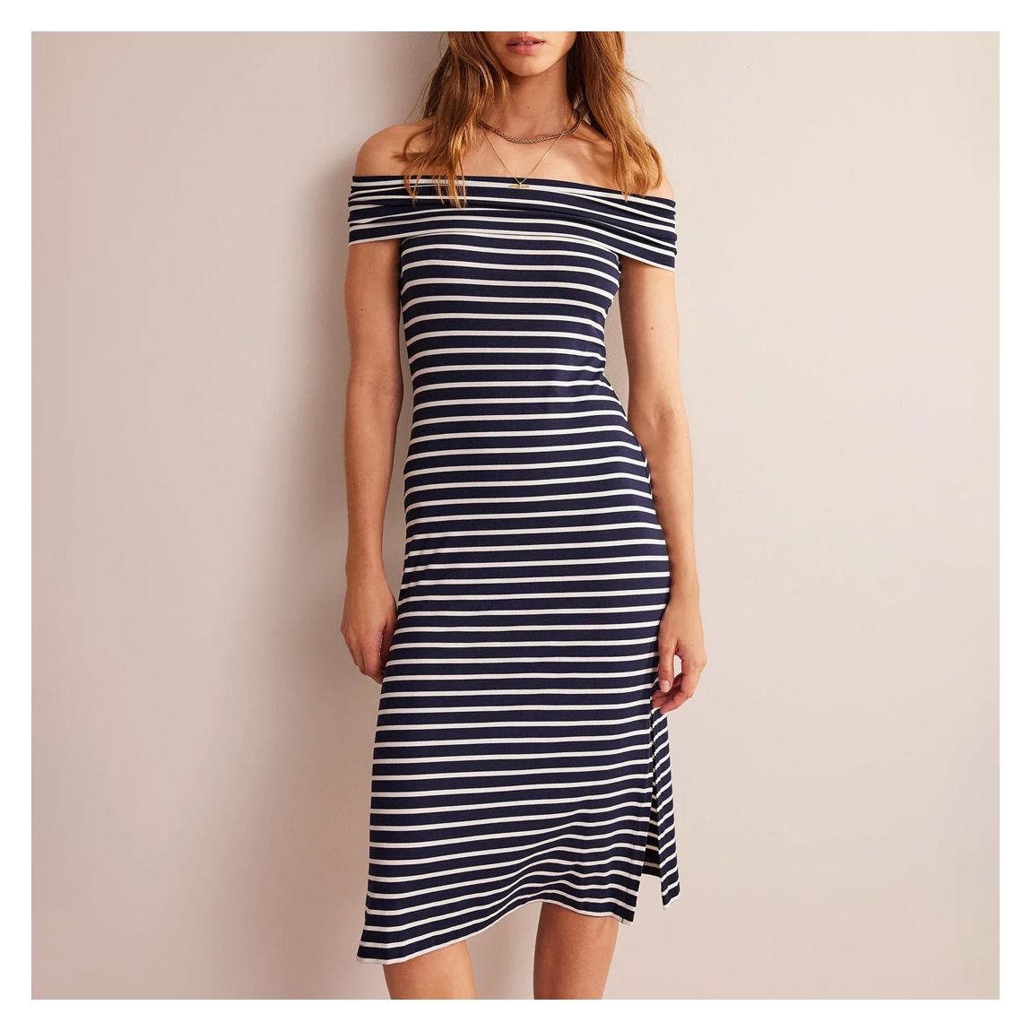 Navy Stripe Bardot Midi Dress main product photo
