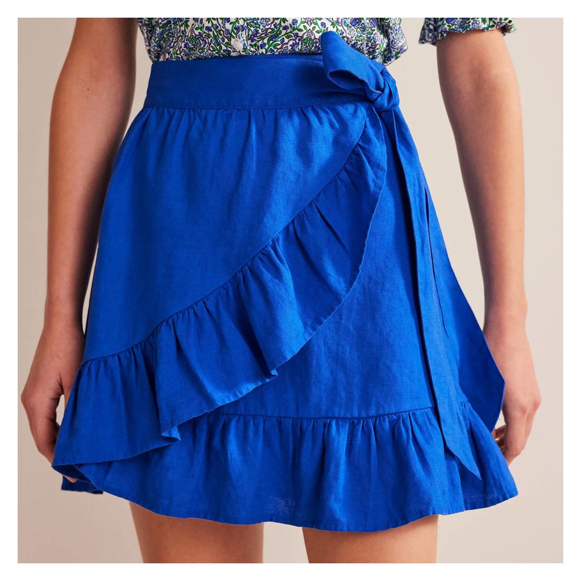 Blue Linen Flippy Wrap Mini Skirt main product photo